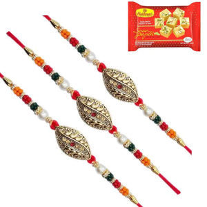 3 Rakhi - Fancy Rakhi Set With Kaju Mix Sweet