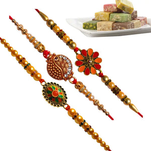 3 Rakhi - Beautiful Fancy Rakhi With Indian Sweets
