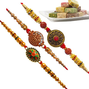 3 Rakhi - Colorful Fancy Rakhi With Indian Sweets