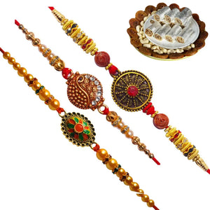 3 Rakhi - Colorful Fancy Rakhi With Indian Sweets
