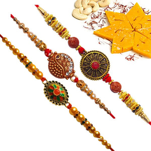 3 Rakhi - Colorful Fancy Rakhi With Indian Sweets