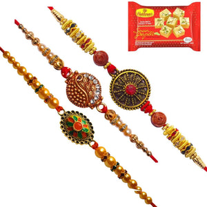 3 Rakhi - Colorful Fancy Rakhi With Indian Sweets