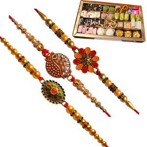 3 Rakhi - Beautiful Fancy Rakhi With Indian Sweets