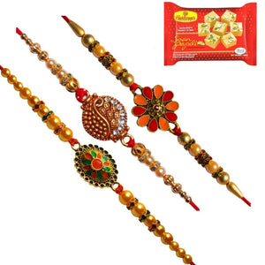3 Rakhi - Beautiful Fancy Rakhi With Indian Sweets
