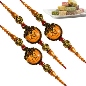 3 Rakhi - Om Rakhi Set With Indian Sweets