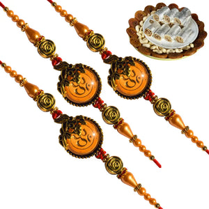 3 Rakhi - Om Rakhi Set With Indian Sweets