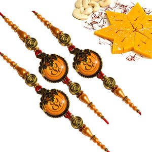 3 Rakhi - Om Rakhi Set With Indian Sweets