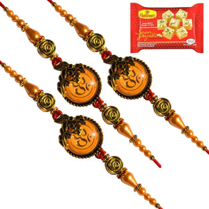 3 Rakhi - Om Rakhi Set With Indian Sweets