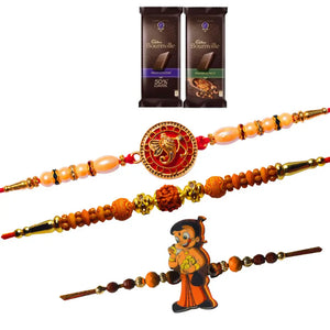 3 Rakhi - Ganeshji, Rudraksh and Chhota Bheem Rakhis With Chocolates