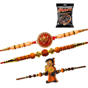 3 Rakhi - Ganeshji, Rudraksh and Chhota Bheem Rakhis With Chocolates