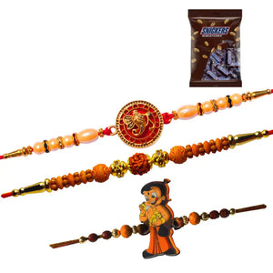 3 Rakhi - Ganeshji, Rudraksh and Chhota Bheem Rakhis With Chocolates
