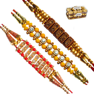 3 Rakhi - Multicolor Handicraft Rakhis With Chocolate Box