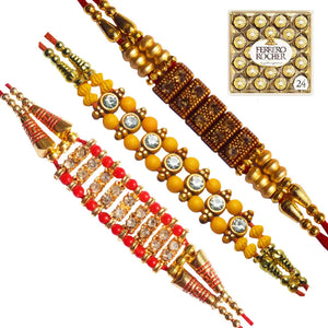 3 Rakhi - Multicolor Handicraft Rakhis With Chocolate Box