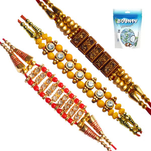 3 Rakhi - Multicolor Handicraft Rakhis With Chocolate Box