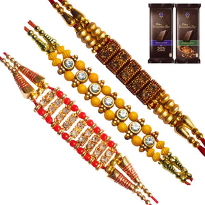 3 Rakhi - Multicolor Handicraft Rakhis With Chocolate Box