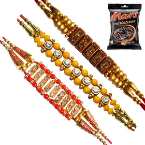 3 Rakhi - Multicolor Handicraft Rakhis With Chocolate Box