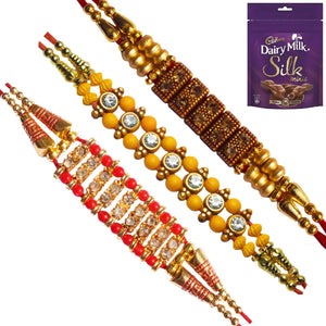 3 Rakhi - Multicolor Handicraft Rakhis With Chocolate Box