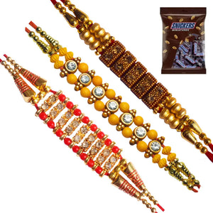3 Rakhi - Multicolor Handicraft Rakhis With Chocolate Box