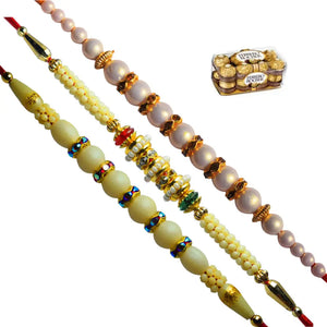 3 Rakhi - Pearl Rakhi Set With Chocolates Box