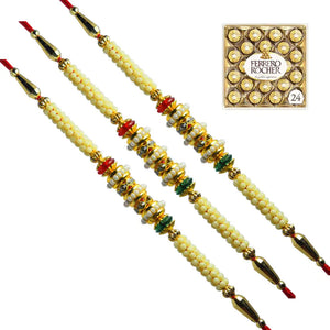 3 Rakhi - Pearl Rakhi Set With Chocolate Box