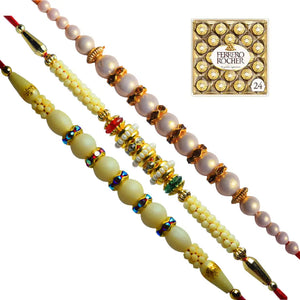 3 Rakhi - Pearl Rakhi Set With Chocolates Box