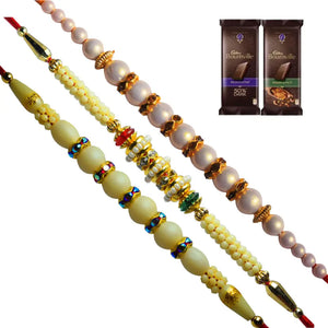 3 Rakhi - Pearl Rakhi Set With Chocolates Box