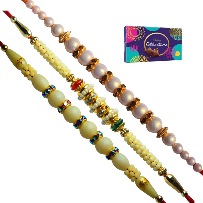 3 Rakhi - Pearl Rakhi Set With Chocolates Box