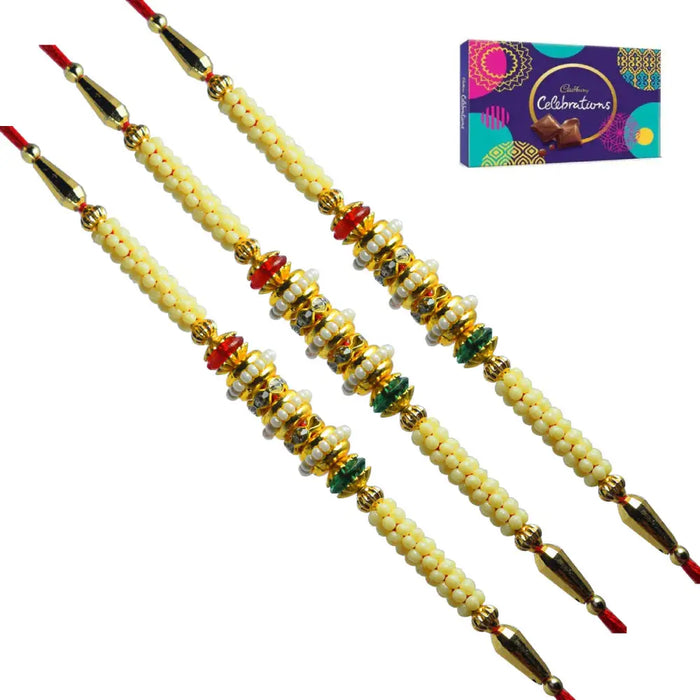 3 Rakhi - Pearl Rakhi Set With Chocolate Box