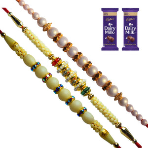 3 Rakhi - Pearl Rakhi Set With Chocolates Box