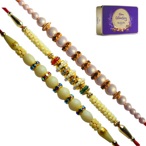 3 Rakhi - Pearl Rakhi Set With Chocolates Box