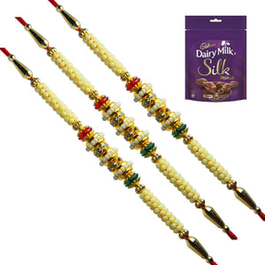 3 Rakhi - Pearl Rakhi Set With Chocolate Box