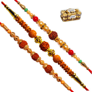 3 Rakhi - Rudraksh Rakhi Set With Chocolate Box