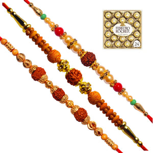 3 Rakhi - Rudraksh Rakhi Set With Chocolate Box
