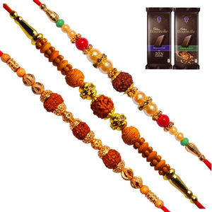 3 Rakhi - Rudraksh Rakhi Set With Chocolate Box