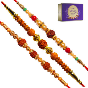3 Rakhi - Rudraksh Rakhi Set With Chocolate Box