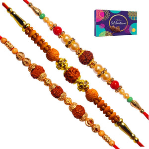 3 Rakhi - Rudraksh Rakhi Set With Chocolate Box