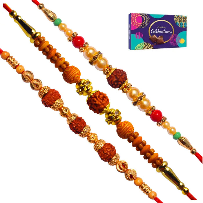 3 Rakhi - Rudraksh Rakhi Set With Chocolate Box