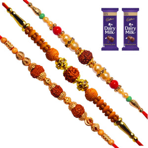 3 Rakhi - Rudraksh Rakhi Set With Chocolate Box