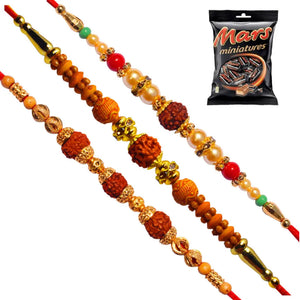 3 Rakhi - Rudraksh Rakhi Set With Chocolate Box