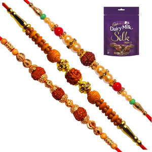 3 Rakhi - Rudraksh Rakhi Set With Chocolate Box