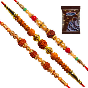 3 Rakhi - Rudraksh Rakhi Set With Chocolate Box