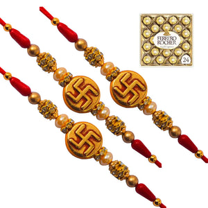 3 Rakhi - Swastik Rakhi Set With Chocolates