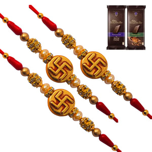 3 Rakhi - Swastik Rakhi Set With Chocolates