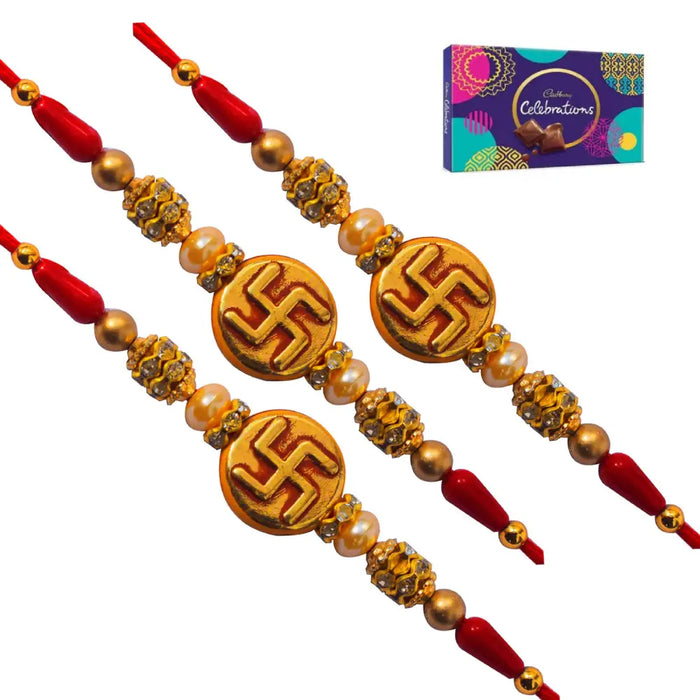 3 Rakhi - Swastik Rakhi Set With Chocolates