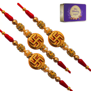3 Rakhi - Swastik Rakhi Set With Chocolates