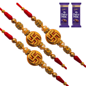 3 Rakhi - Swastik Rakhi Set With Chocolates