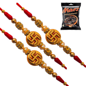 3 Rakhi - Swastik Rakhi Set With Chocolates