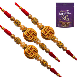 3 Rakhi - Swastik Rakhi Set With Chocolates