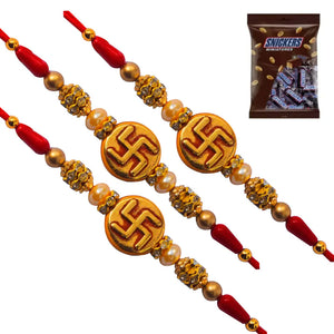 3 Rakhi - Swastik Rakhi Set With Chocolates