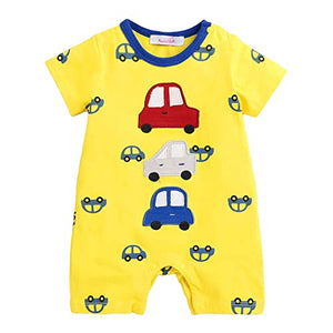 Unisex Cotton Vehicle Print Romper In Yellow Color